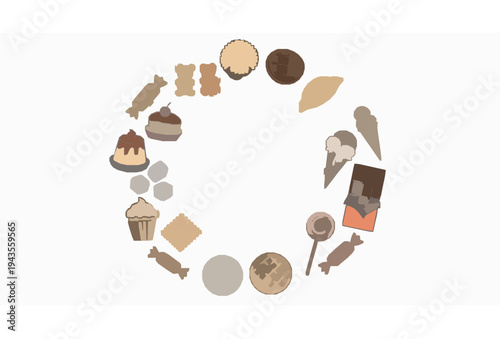 Confectionery sweets doodle icon collection with candy gummy bears marshmallow ice cream and pastry vector