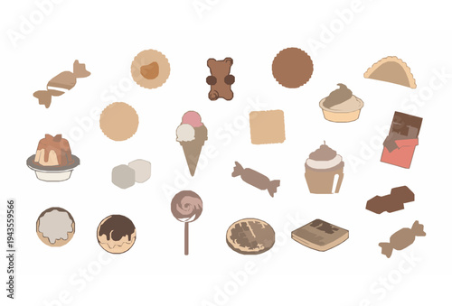 Hand drawn sweets doodle icons with candy gummy bears ice cream pastry pudding and marshmallow vector set