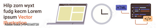 Web development, coding tutorials, time management, UI design, programming references, workflow efficiency. Laptop screen, clock and coding symbols. Web development and coding tutorials