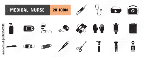 20 Medical Nurse Glyph Icon Illustration Set 
