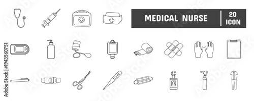 20 Medical Nurse Line Icon Illustration Set 