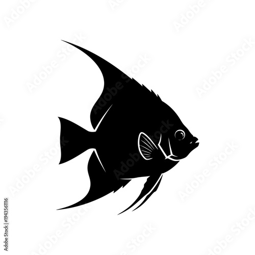 Black Silhouette of Angelfish Swimming.