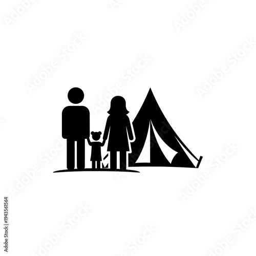 Family with dog on camping trip.
