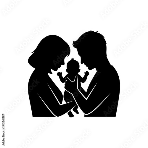 Silhouette of two women holding baby.