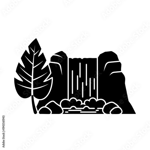 Black silhouette of a waterfall.