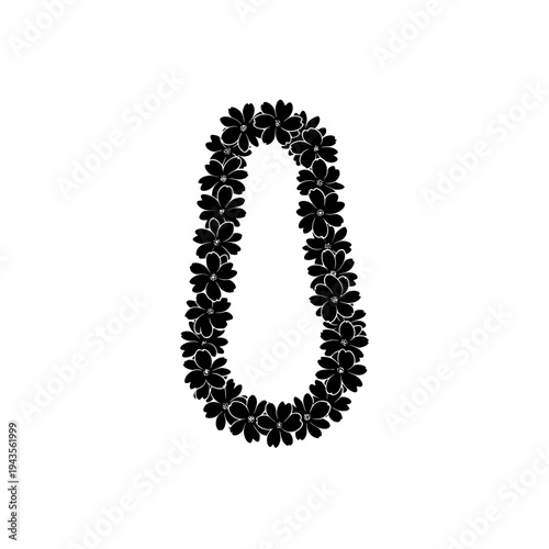 Black floral lei necklace closeup.