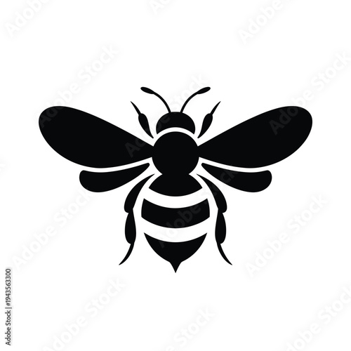 Simple black silhouette of a honeybee with visible wings and stripes