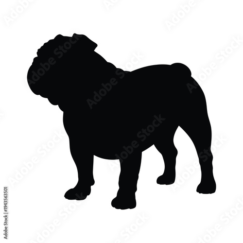A stark silhouette of a bulldog standing in a profile view