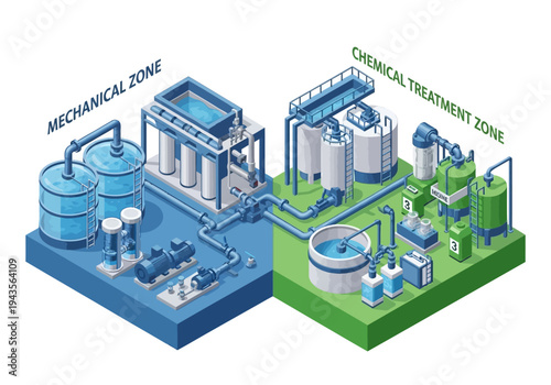 Industrial Water Treatment Plant with Mechanical and Chemical Zones