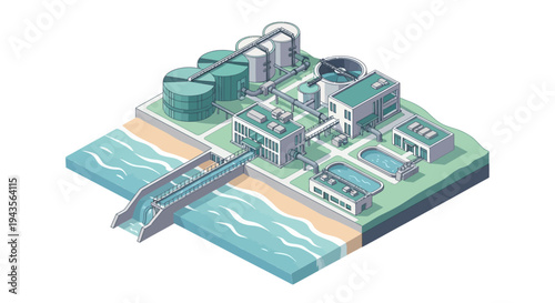 Water treatment plant infrastructure with advanced purification processes and environmental sustainability features