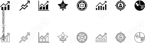 Collection of 12 unique black and white logos or icons
