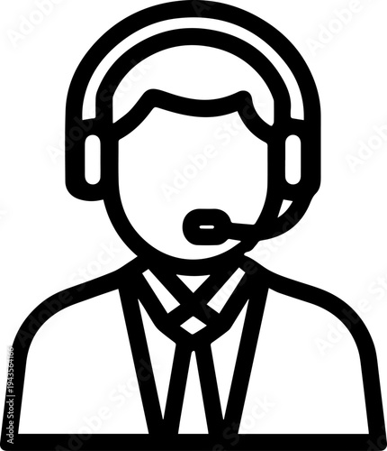 Hand Drawn Male Customer Service Agent Black and White Avatar Illustration in Minimal Line Art Style Design