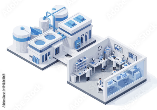Modern Industrial Biotechnology Laboratory and Manufacturing Facility Illustration