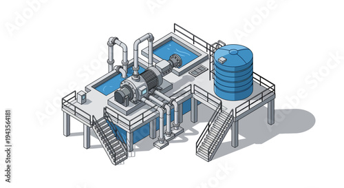 Industrial Water Treatment Plant with Storage Tank and Machinery