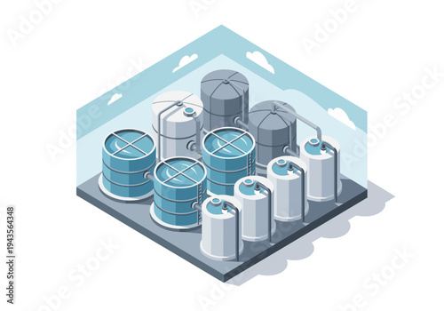 Industrial storage tanks for liquids and gases, representing manufacturing and resource management