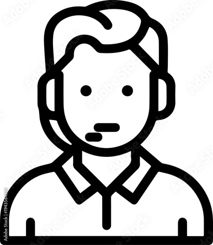 Hand Drawn Male Customer Service Agent Black and White Avatar Illustration in Minimal Line Art Style Design