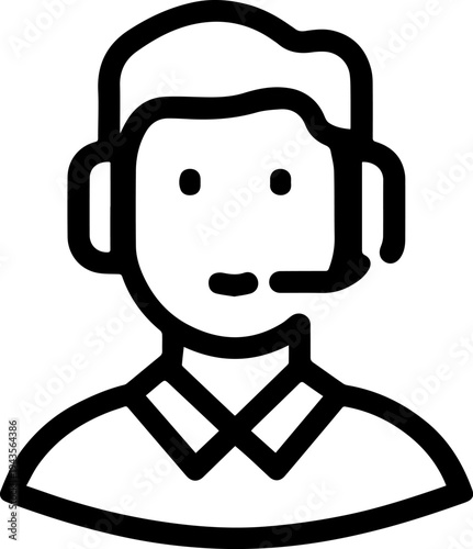 Hand Drawn Male Customer Service Agent Black and White Avatar Illustration in Minimal Line Art Style Design