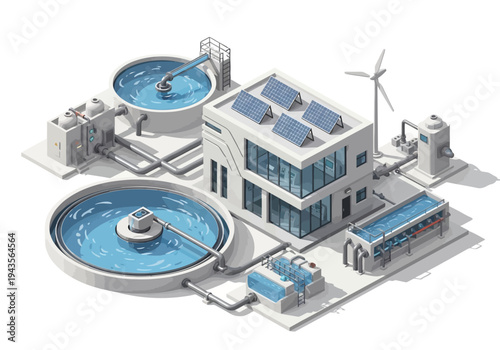 Modern water treatment plant with renewable energy sources and advanced technology for clean water production