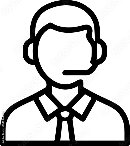 Hand Drawn Male Customer Service Agent Black and White Avatar Illustration in Minimal Line Art Style Design