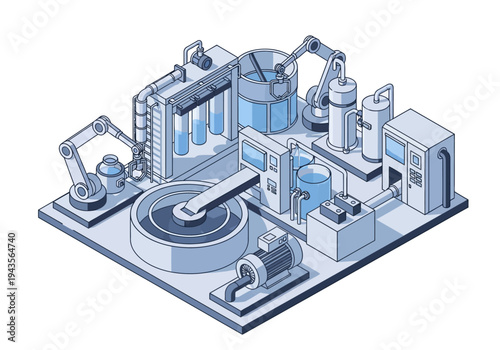 Industrial Water Treatment Plant with Automated Machinery for Purification and Recycling