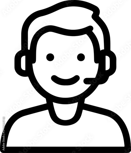 Hand Drawn Male Customer Service Agent Black and White Avatar Illustration in Minimal Line Art Style Design