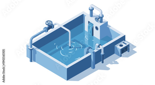 Illustration of a water filtration system with pumps and pipes