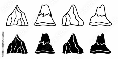 Mountain. Vector collection of mountain icon illustrations. Black icon design.