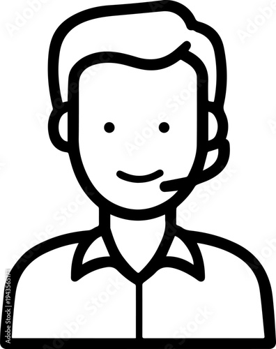 Hand Drawn Male Customer Service Agent Black and White Avatar Illustration in Minimal Line Art Style Design