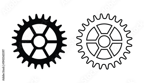 Two distinct mechanical gears with unique tooth designs and internal structures. Vector, illustration