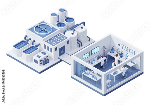Industrial Production Plant and Modern Research Laboratory with Scientists