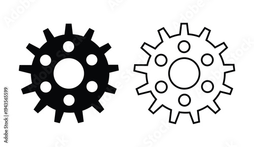 Two mechanical gears with holes in the center and on the teeth Vector, illustration