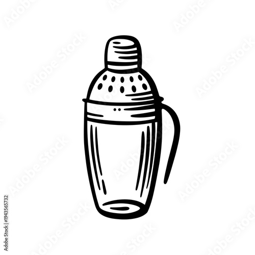 Hand drawn cocktail shaker with cap and handle
