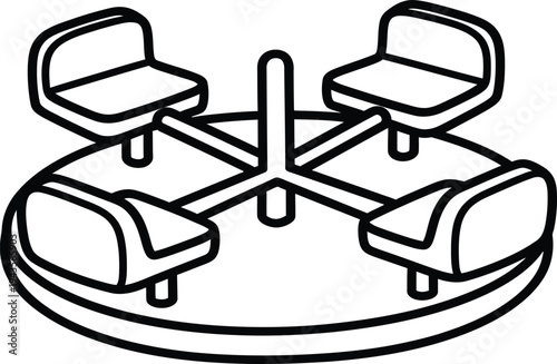 A black and white line drawing of a four seat swivel chair