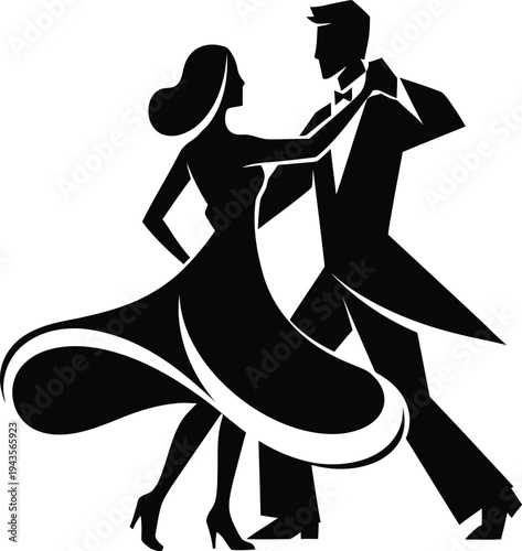 Silhouette of a dancing couple in tango pose
