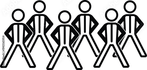 Stick figures in a line with hands on hips