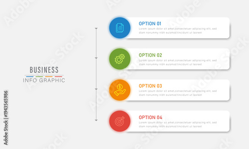 Modern Vertical Timeline Business Infographic With Four Steps Process Layout