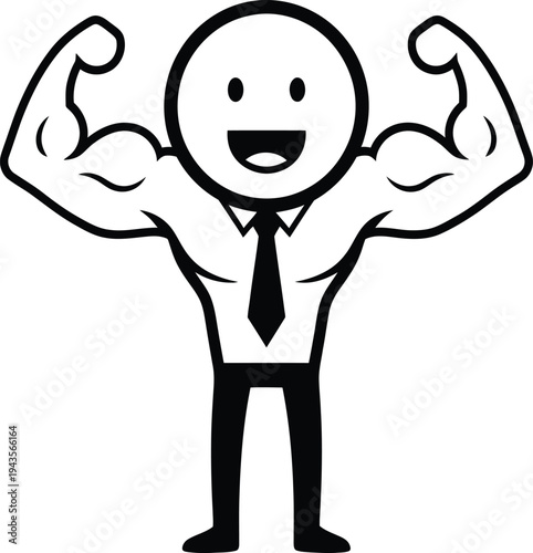 A cartoon man flexing his muscles in a business outfit