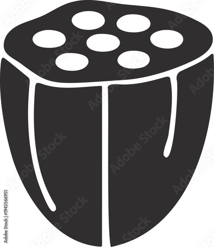 Black silhouette of a lotus seed pod with multiple holes with Lotus with Silhouette with Icon