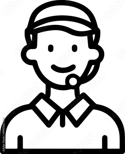 Hand Drawn Male Customer Service Agent Black and White Avatar Illustration in Minimal Line Art Style Design