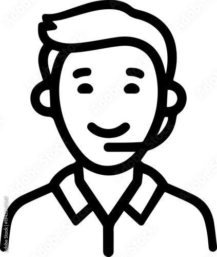 Hand Drawn Male Customer Service Agent Black and White Avatar Illustration in Minimal Line Art Style Design