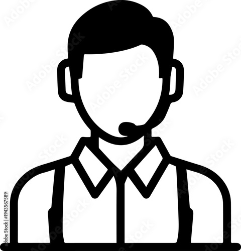 Hand Drawn Male Customer Service Agent Black and White Avatar Illustration in Minimal Line Art Style Design