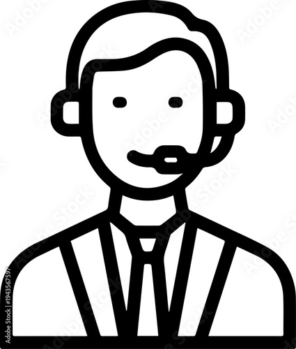Hand Drawn Male Customer Service Agent Black and White Avatar Illustration in Minimal Line Art Style Design