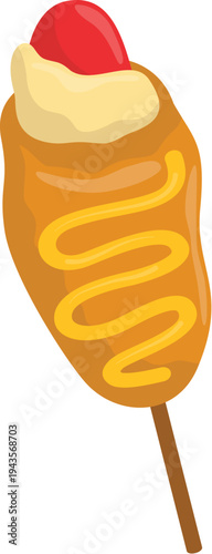 Corn Dog Illustration With Mustard And Sauce Topping