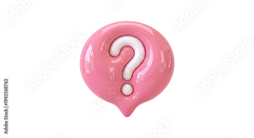 3D Pink Question Mark Speech Bubble Icon - FAQ, Help, Support and QA Concept Vector Illustration