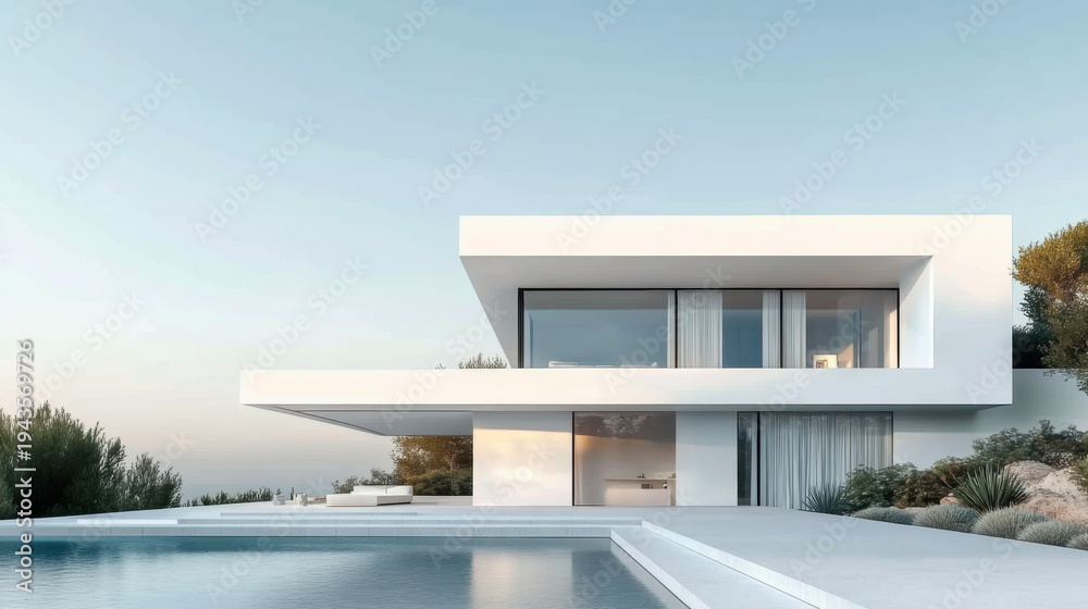 Fototapeta premium white modern architecture with clean minimalism landscapes