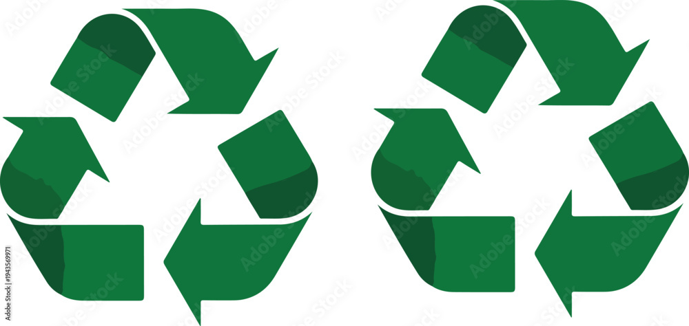 Fototapeta premium Iconic green recycling symbol illustration with three curved arrows forming a continuous loop on white background