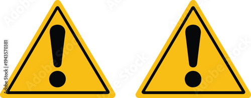 Simple warning symbol illustration with yellow rounded triangle and bold black exclamation mark on white background