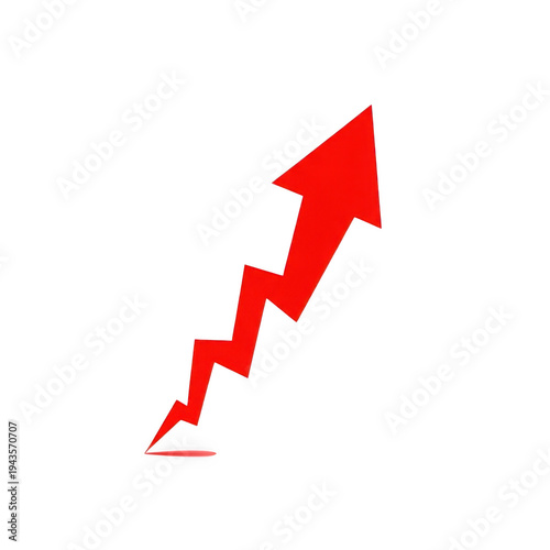 A red arrow pointing upwards with a jagged line