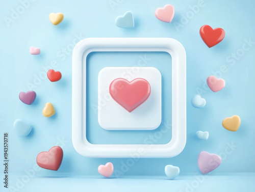 Photo frame with love like button on blue background