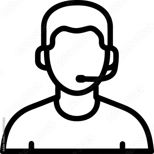 Hand Drawn Male Customer Service Agent Black and White Avatar Illustration in Minimal Line Art Style Design